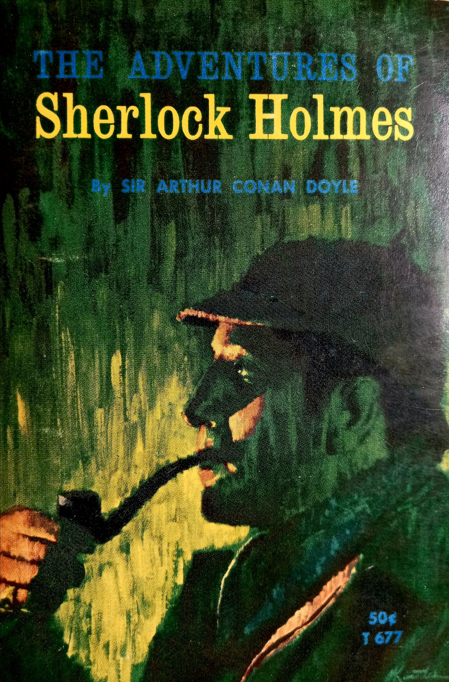 Cover of 'The Adventures of Sherlock Holmes' by Arthur Conan Doyle featuring an illustration of Sherlock Holmes in a green tinted background.