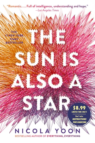 Book cover of 'The Sun is Also a Star' with colorful design and text.