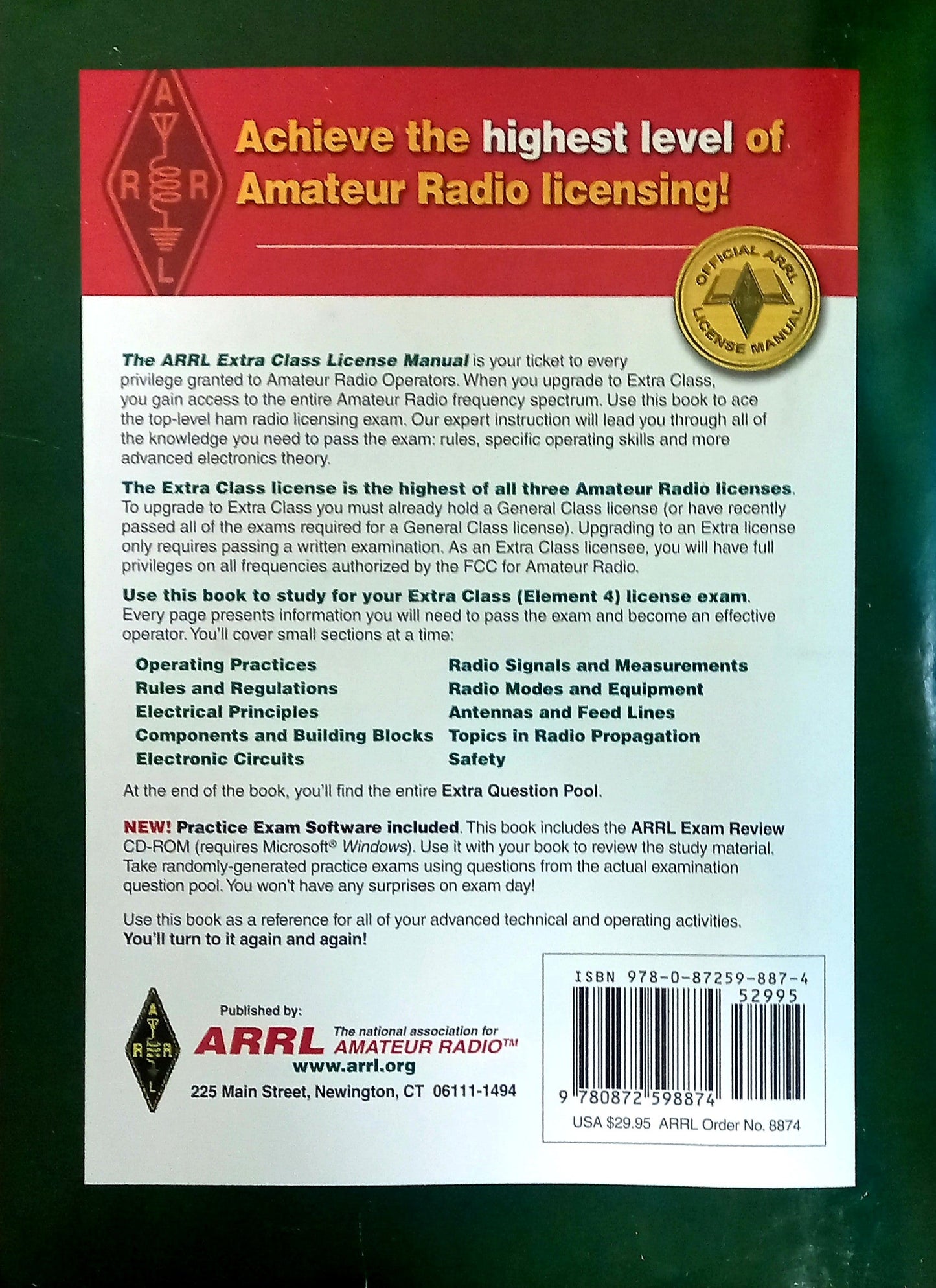 Back cover of ARRL Extra Class License Manual for Ham Radio