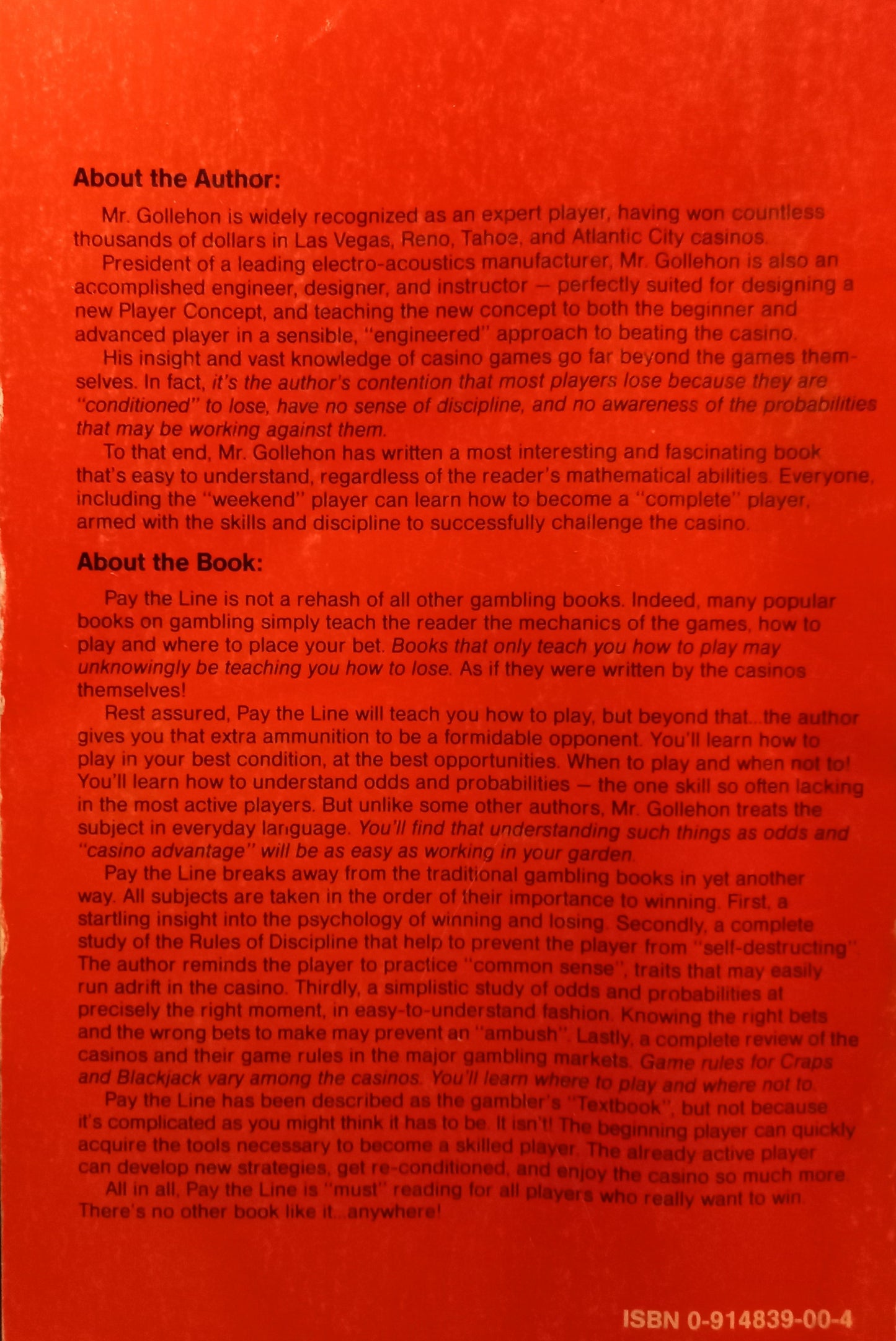 Back cover of Pay the line! by John T. Gollehon