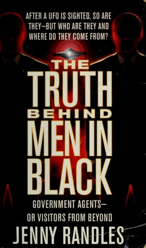 Book cover of 'The Truth Behind Men in Black' with silhouettes and text.