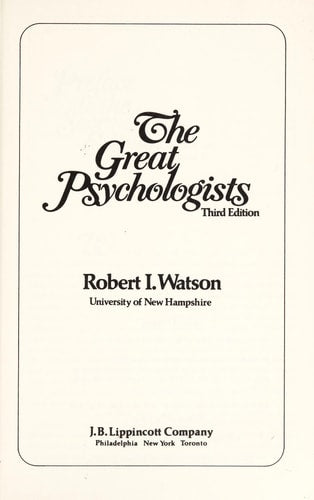 The Great Psychologists by Robert L Watson
