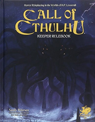 Call of Cthulhu Keeper Rulebook with dark cover and gold text