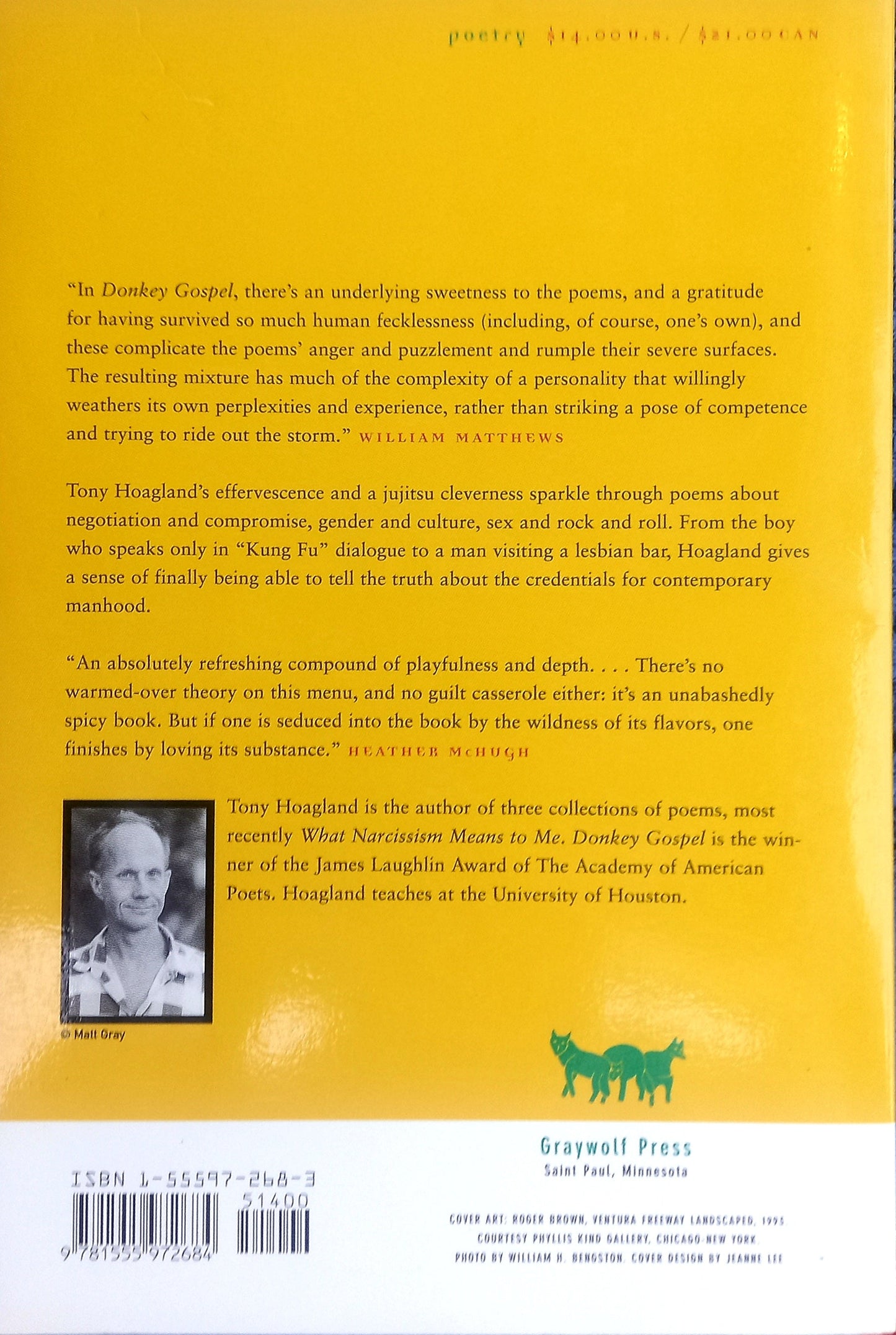 Back cover of Donkey Gospel: Poems by Tony Hoagland