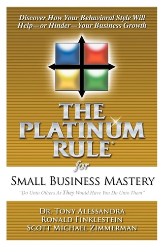 Book cover of 'The Platinum Rule for Small Business Mastery' with a gold background and colorful square design.
