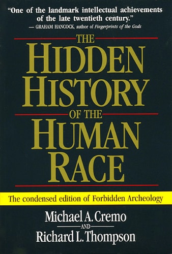 Book cover of 'The Hidden History of the Human Race' with text on a dark background