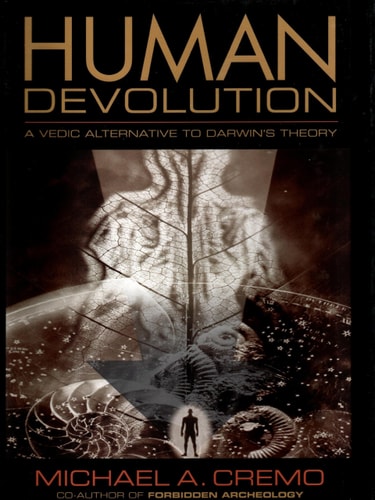 Book cover of 'Human Devolution' with a human silhouette and geological elements.