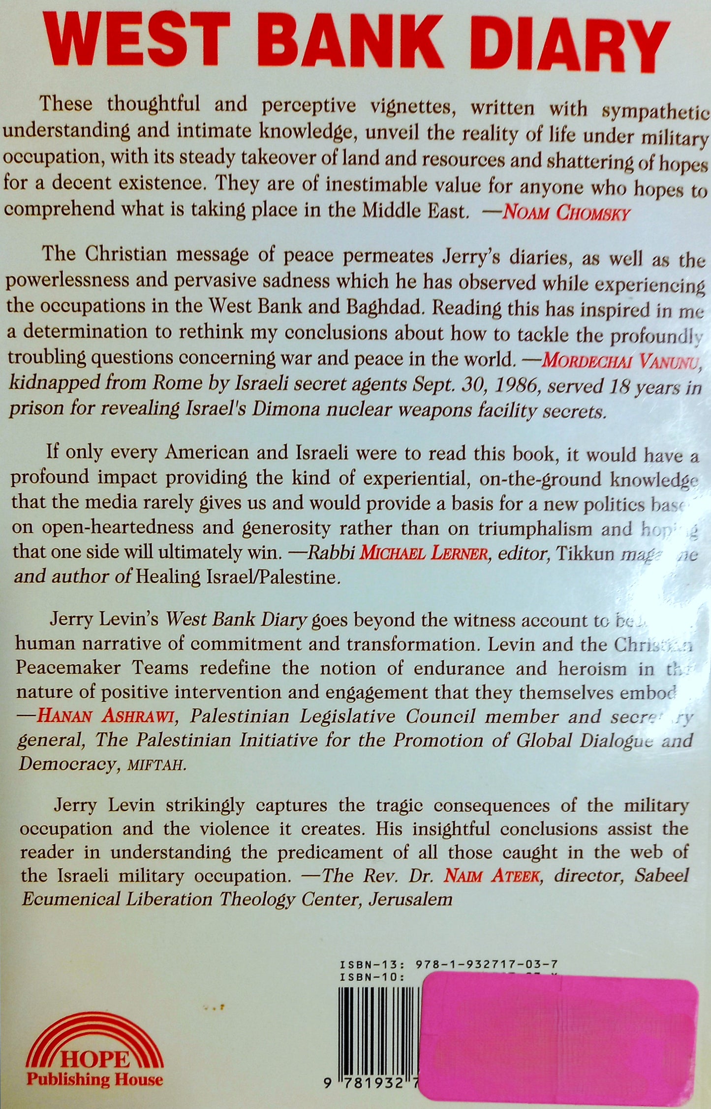 West Bank Diary: Middle East Violence as Reported by a Former American Hostage by Jerry Levin