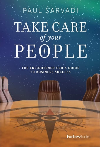 Book cover of 'Take Care of Your People' with a boardroom table and chairs.