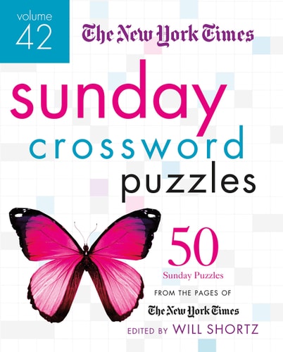 Book cover of The New York Times Sunday crossword puzzles volume 42 with a pink butterfly illustration.