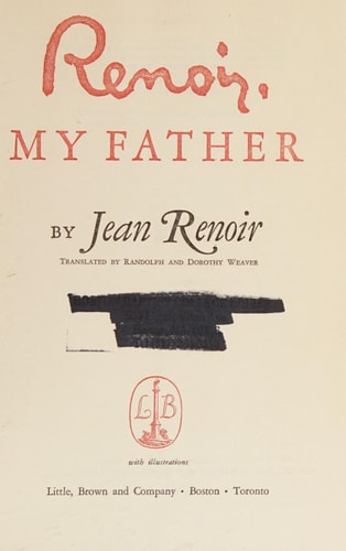 Book cover of 'Renoir, My Father' by Jean Renoir with a beige background and red text.