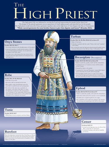 Book cover of "The High Priest" with cover illustration of a high priest with labeled components on a blue background