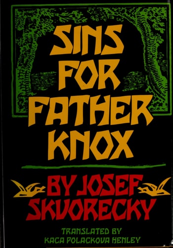 Book cover of 'Sins for Father Knox' with yellow text on a black background