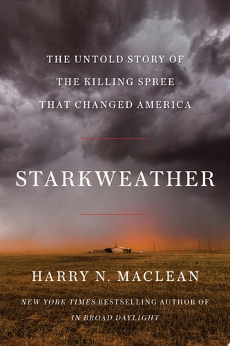 Book cover of 'Starkweather' with a stormy sky and rainbow.