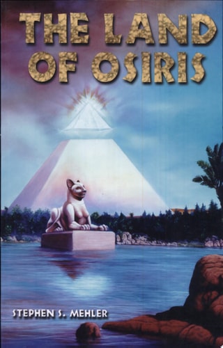 Book cover of 'The Land of Osiris' with a pyramid and sphinx over water