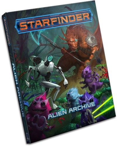 Starfinder Alien Archive book cover with alien characters and game logo