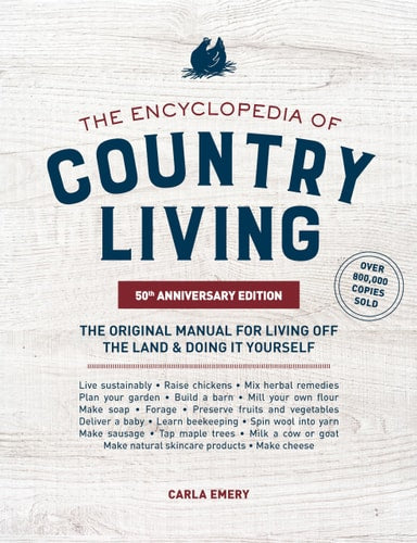 Book cover of 'The Encyclopedia of Country Living' with text and logo on a textured background