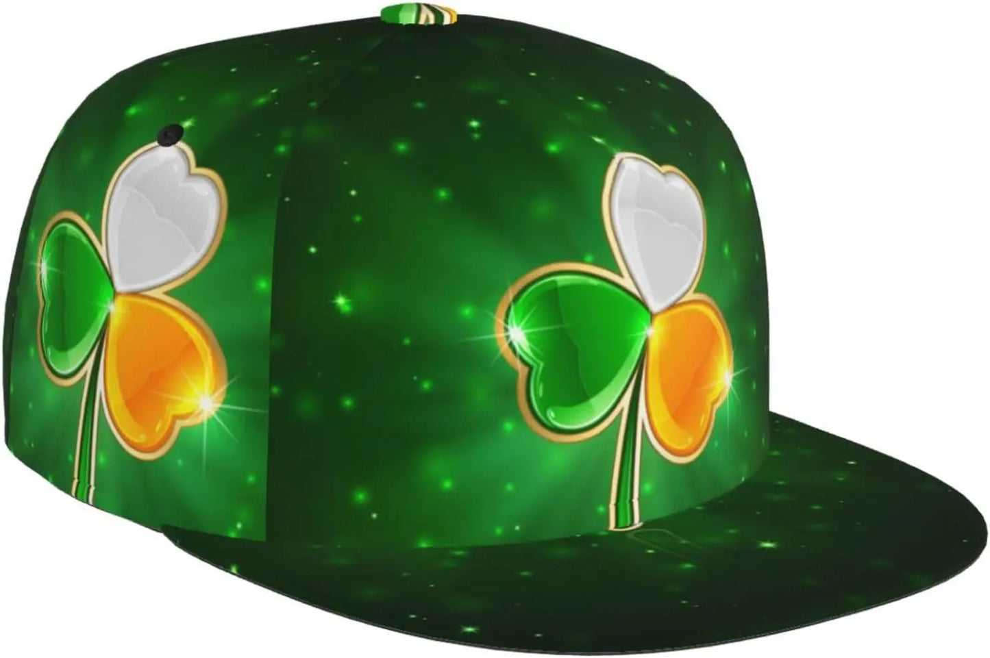 Multi angle image of Irish Shamrock Lucky-7 Snapback with 4-leaf clovers and charms in the style of the Snapback Shamrock design Glow Charms