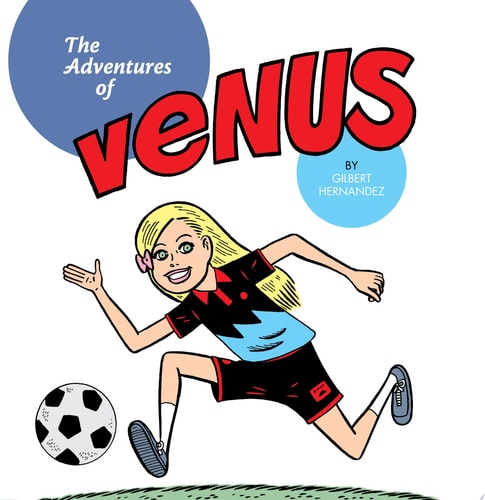 Book cover of 'The Adventures of Venus' with a character kicking a soccer ball.