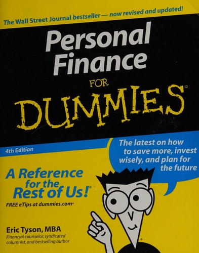 Book cover of 'Personal Finance for Dummies' with a cartoon character on a yellow and black background.