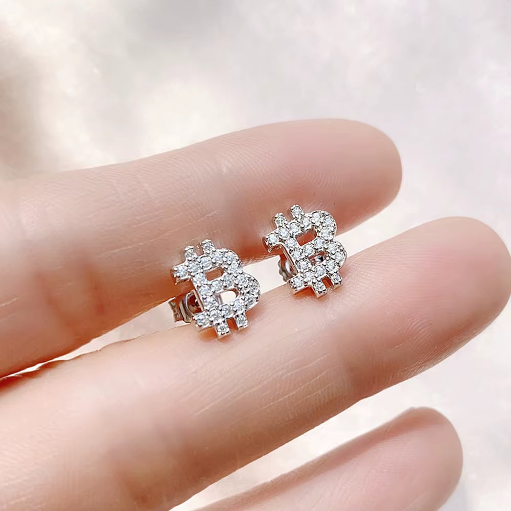 Bust-Down Bitcoin Earrings | VVS Moissanite Stones Over Silver