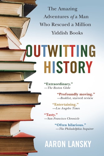 Book cover of 'Outwitting History' with books stacked and colorful text on a blue background