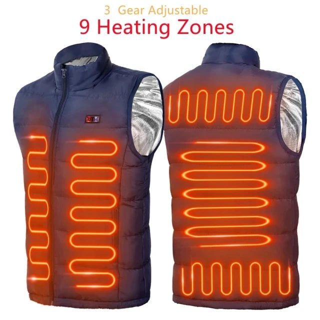 Heated vest with 9 heating zones on a white background