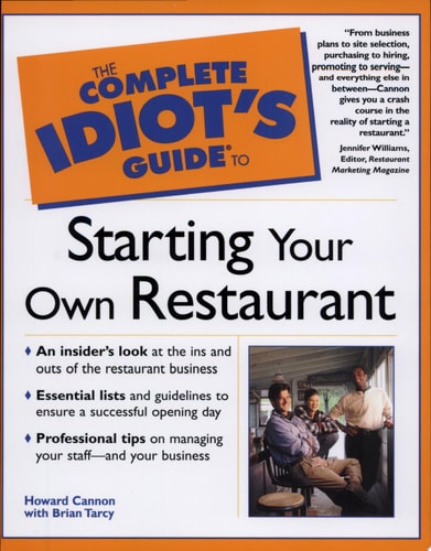 Book cover of 'The Complete Idiot's Guide to Starting Your Own Restaurant' with text and a small image of people in a restaurant.