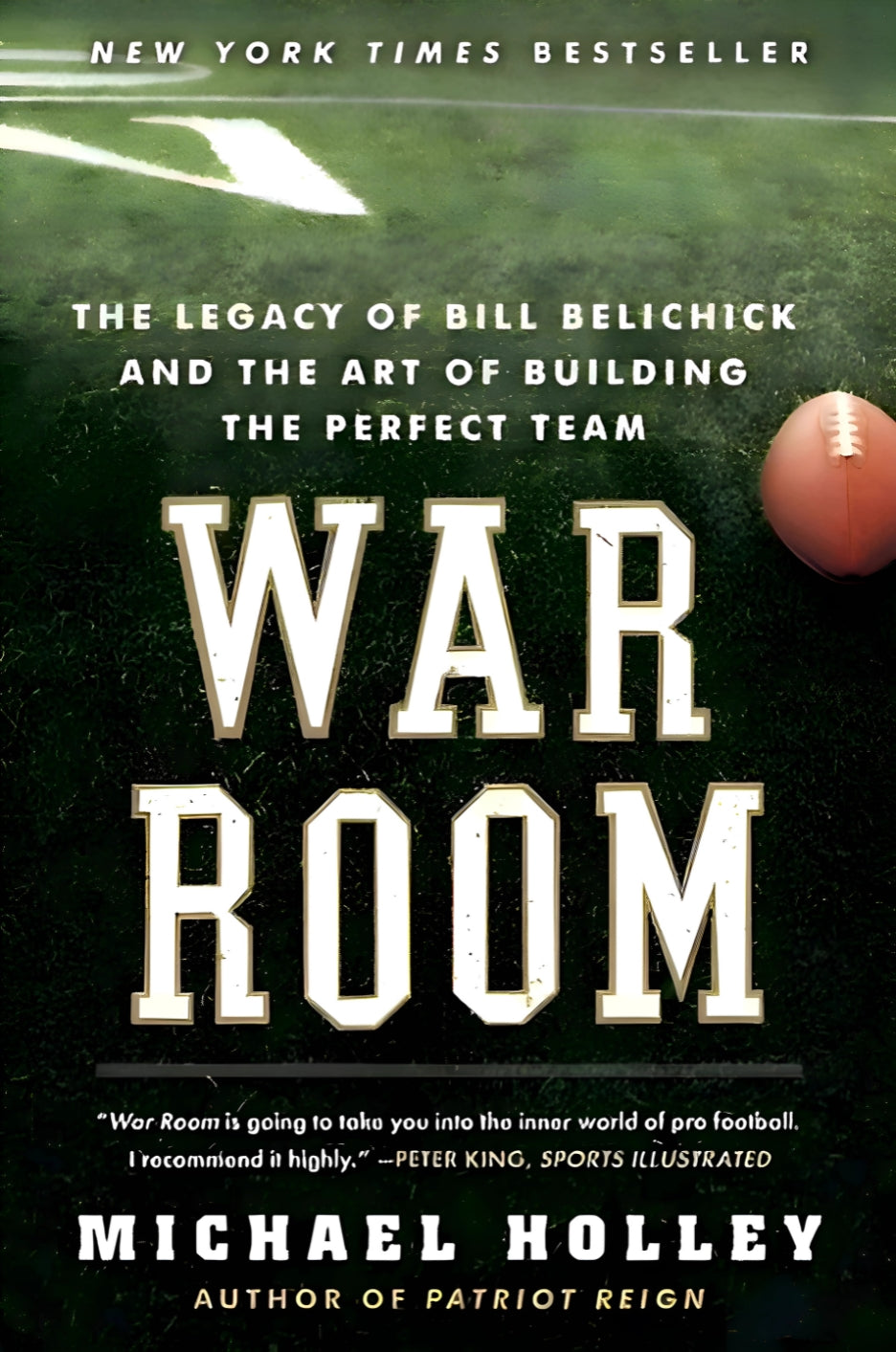 Book cover of 'War Room' by Michael Holley featuring the title text with a football in the background, indicating a football-related story.
