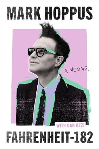 Book cover of 'Fahrenheit-182' by Mark Hoppus with a stylized portrait on a pink background.