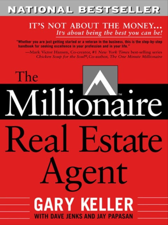 This image displays the cover of the book titled "The Millionaire Real Estate Agent" by Gary Keller, with Dave Jenks and Jay Papasan. The cover design is straightforward and impactful, featuring a bold red background with white and black text.