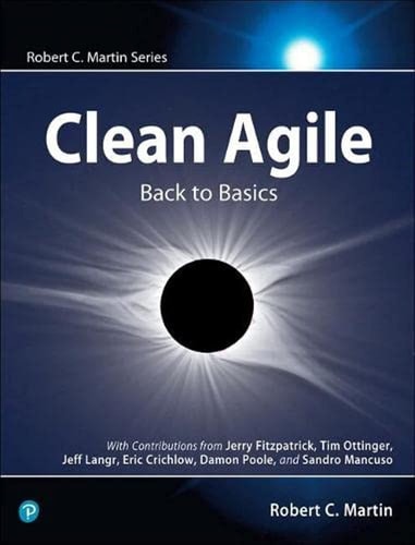 Book cover for 'Clean Agile: Back to Basics' by Robert Martin, featuring a black hole with a bright light around it, symbolizing the title's reference to basics in a scientific or technical context.