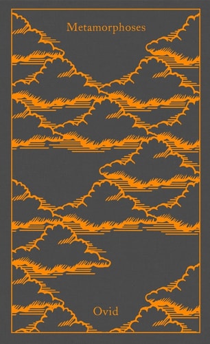Cover of 'Metamorphoses' by Ovid, featuring orange line art of clouds on a dark background.