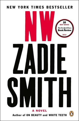 Book cover of 'NW' by Zadie Smith with red and black text on a white background.