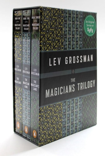 Box set of 'The Magicians Trilogy' by Lev Grossman on a white background