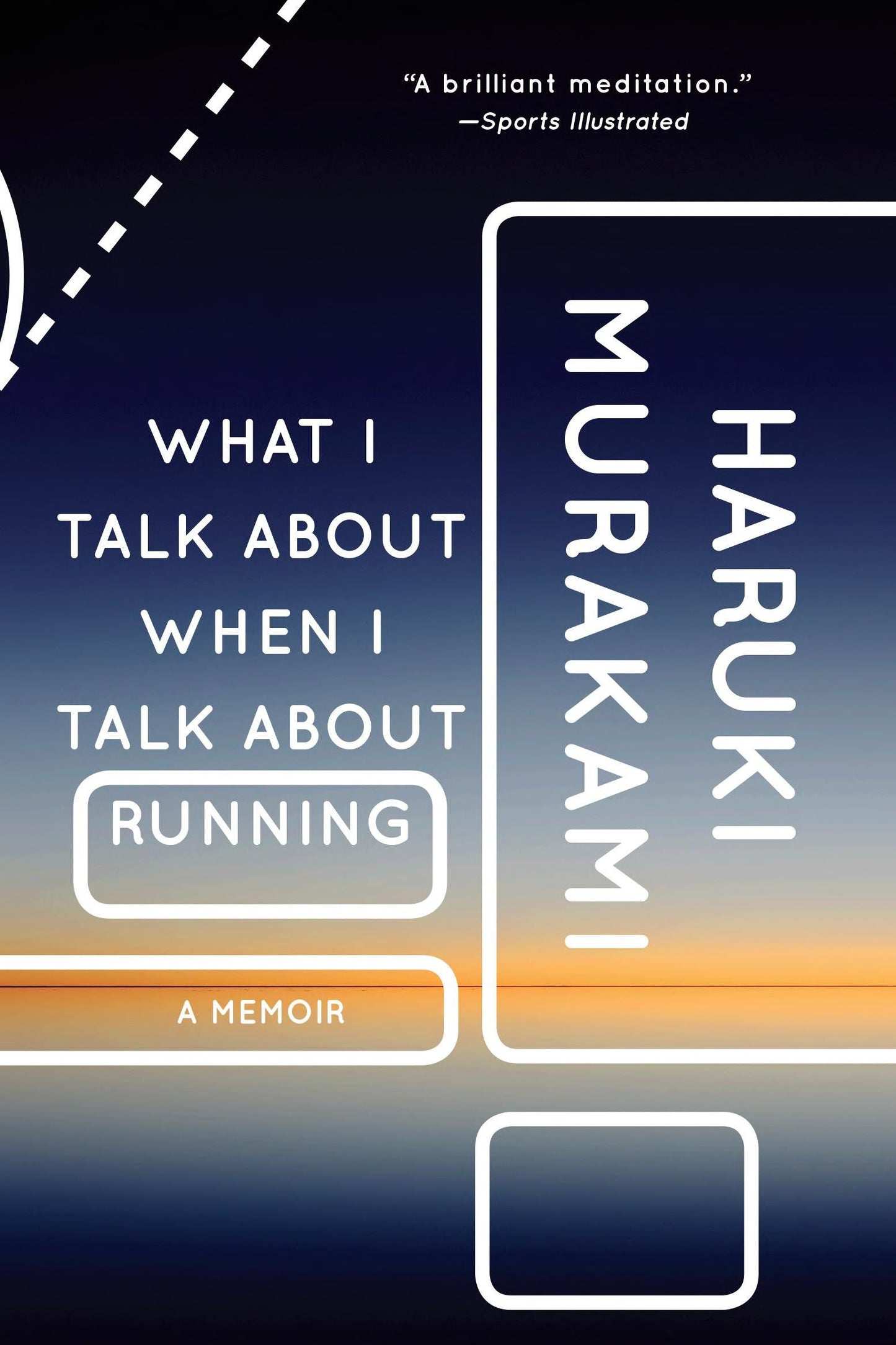 Book cover of 'What I Talk About When I Talk About Running' by Haruki Murakami with a blue and orange gradient.