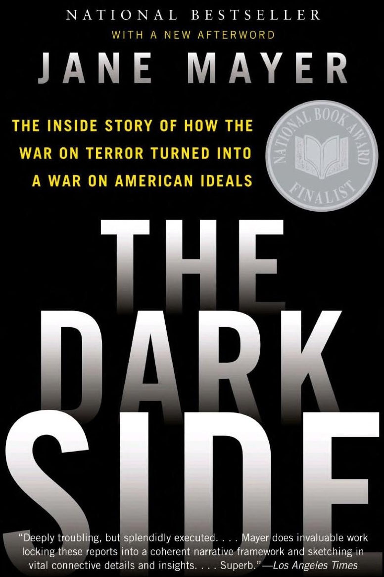 Book cover of 'The Dark Side' by Jane Mayer with a black background and white text.