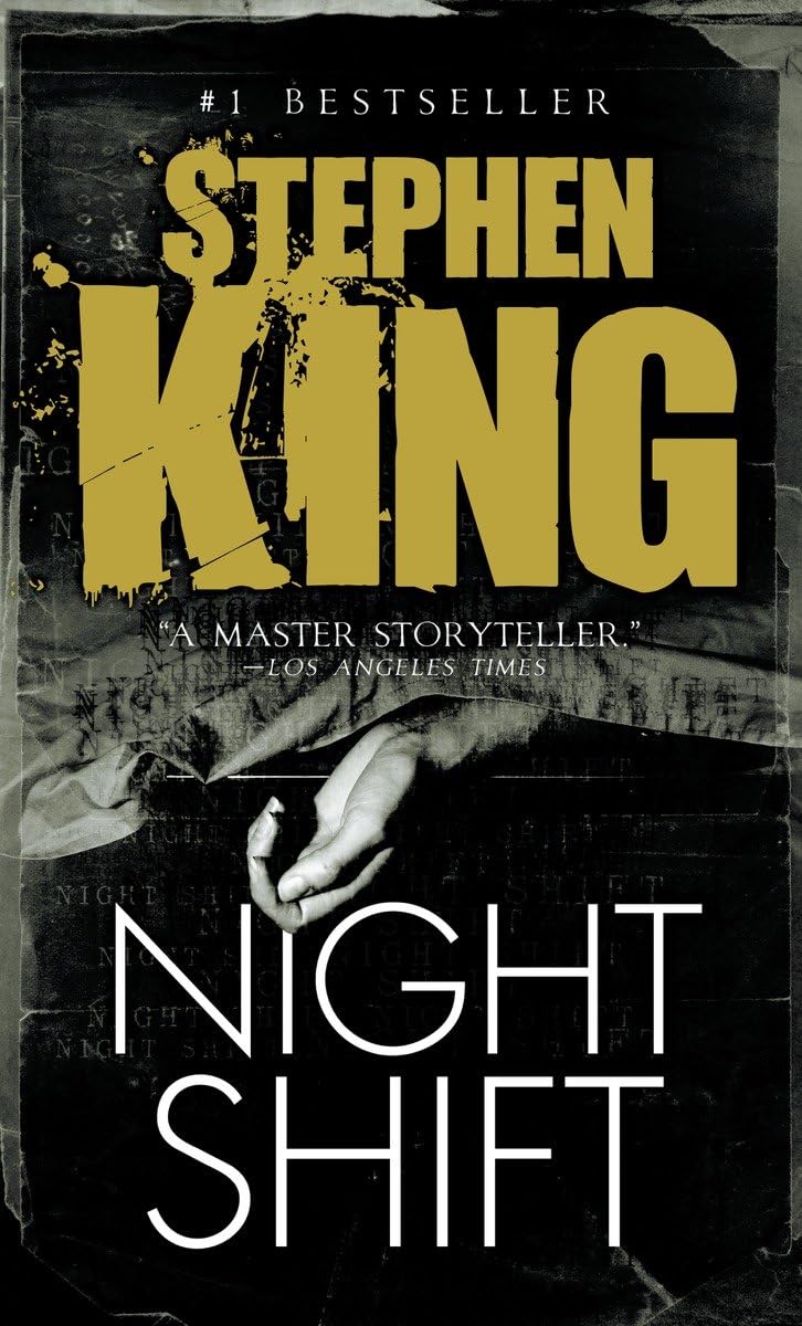 Book cover of 'Night Shift' by Stephen King with a hand holding a knife on a dark background.