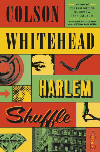 Book cover of 'Harlem Shuffle' by Colson Whitehead with colorful design elements.