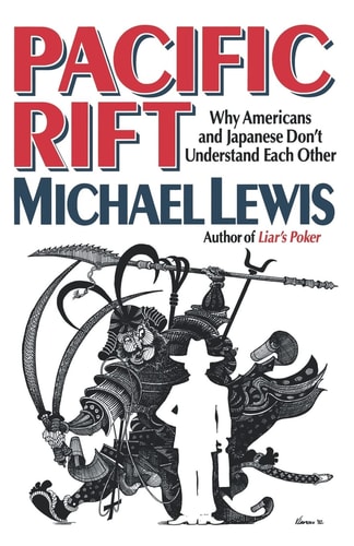Book cover of 'Pacific Rift' by Michael Lewis with a stylized illustration and title text.