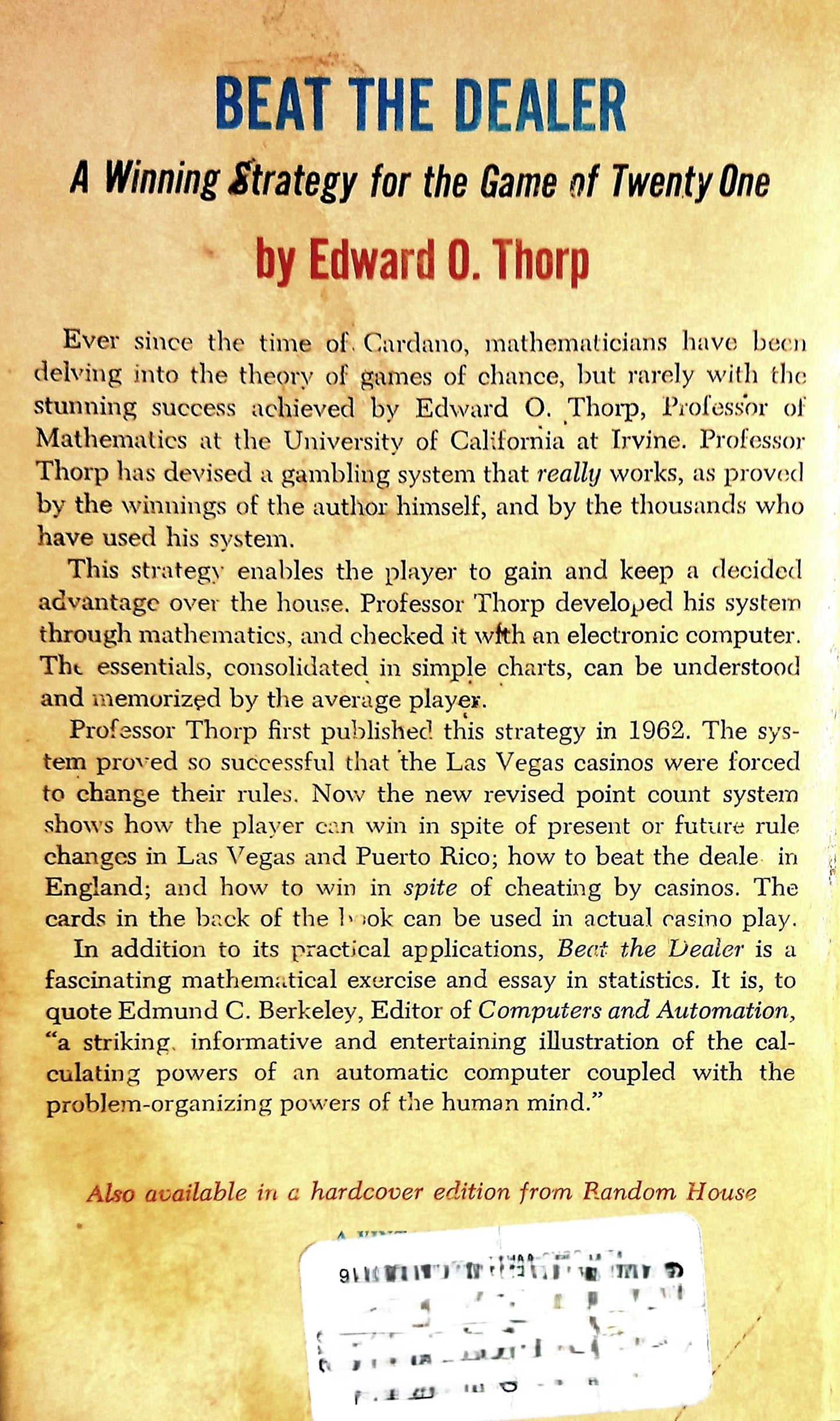 Beat the Dealer by Edward O. Thorp