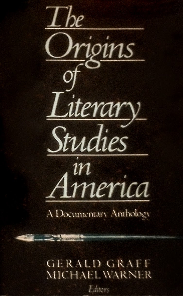 Book front cover of 'The Origins of Literary Studies in America' with a pen on a black background