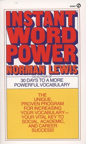 Book cover of 'Instant Word Power' by Norman Lewis with red and blue text on a yellow and white background.