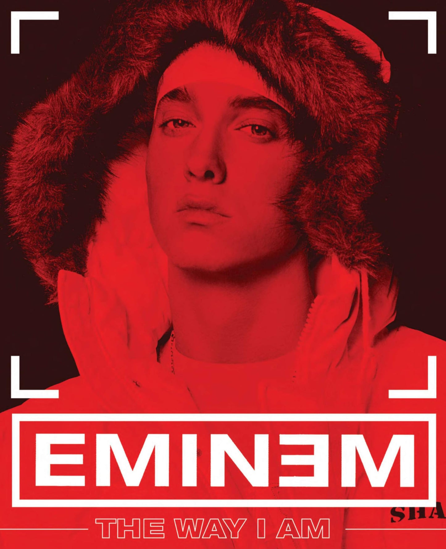 Marshall "Slim Shady" Mathers wearing a fur-lined hood with 'Eminem' book cover design.