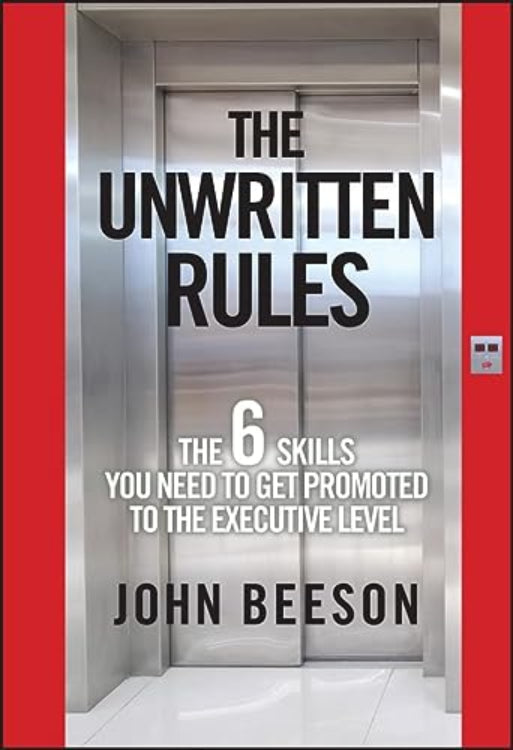 This image features the cover of "The Unwritten Rules" by John Beeson. The cover design is sleek and modern, utilizing a minimalist color palette of red and white.