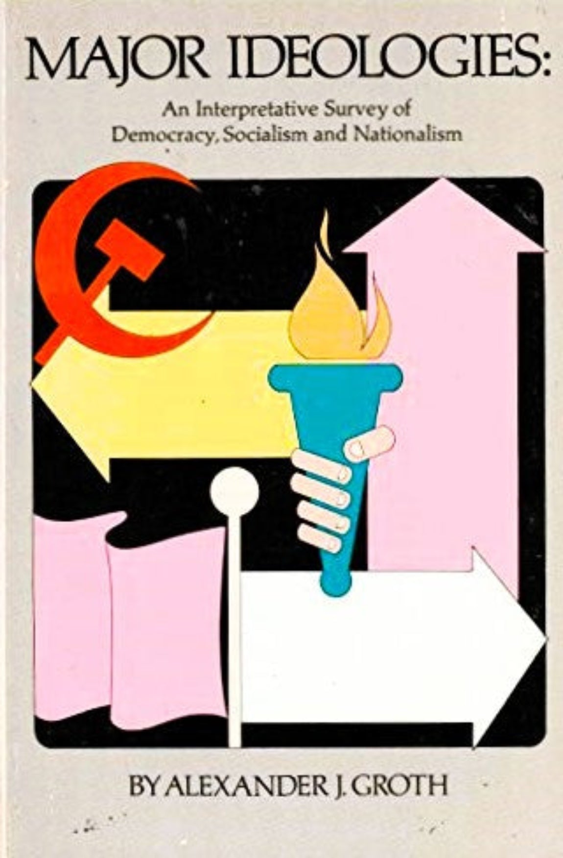 Cover of the book 'Major Ideologies' by Alexander J. Groth, featuring a graphic with symbols representing democracy, socialism, and nationalism.