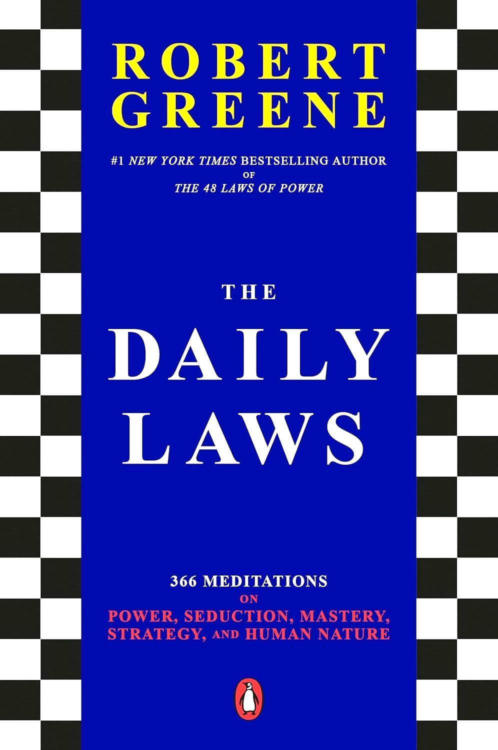 Book cover of 'The Daily Laws' by Robert Greene with a blue background and checkered pattern.