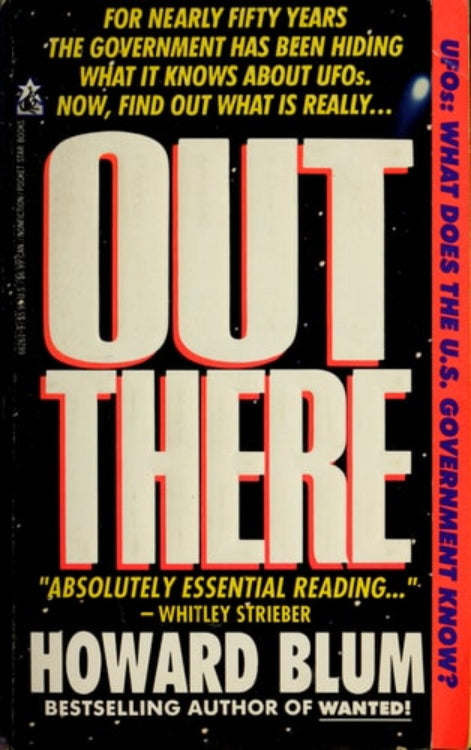 This image features the cover of the book "Out There" by Howard Blum, a compelling exposé on the U.S.