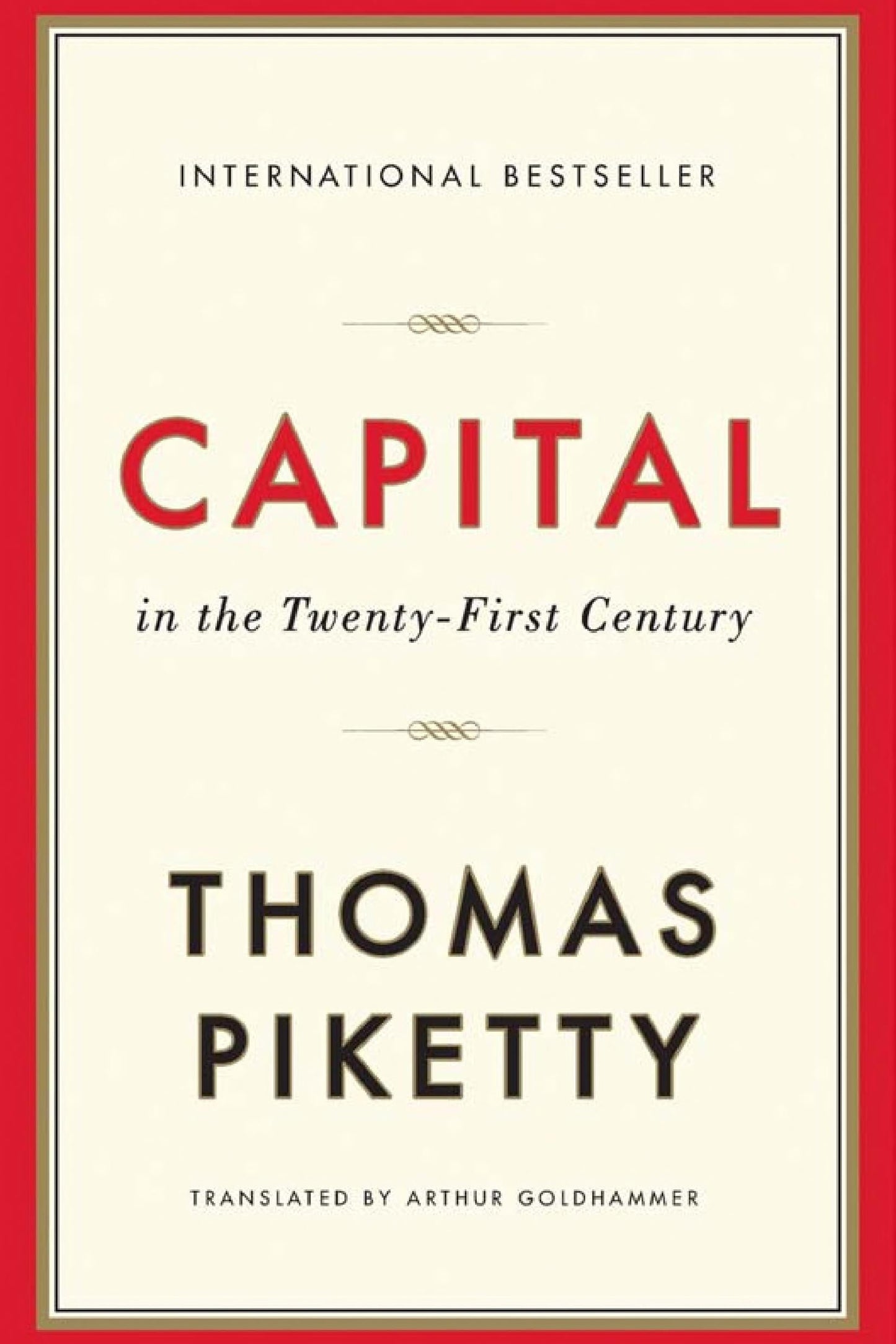 Book cover of 'Capital in the Twenty-First Century' by Thomas Piketty with a red border.