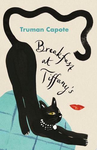 Book cover of 'Breakfast at Tiffany's' by Truman Capote featuring a black cat and a map.